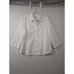 Foxcroft‎ Button Up Blouse Wrinkle Free Women's 18 Solid White Top 3/4 Sleeves